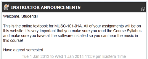 Example instructor announcement