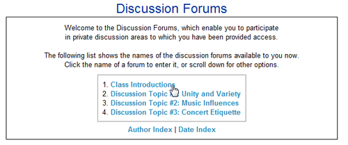 Discussion forums main view