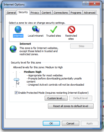 Enable Cookies in IE by adjusting the security level
