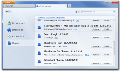 Checking plugins in Firefox