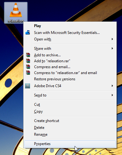 Select Properties to change how the file will open