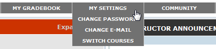 Settings button for students