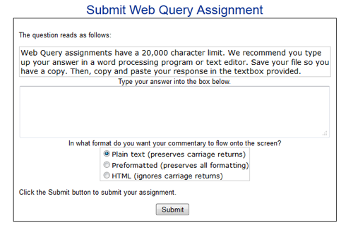 Web Query submission page